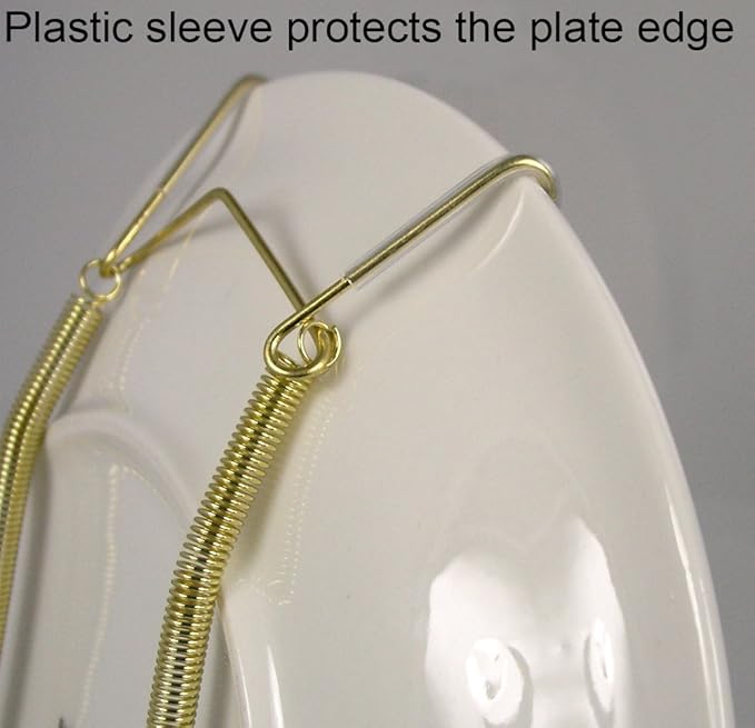 Creative Hobbies Deluxe Plate Display Hangers, Spring Style - Assembled & Ready to Use - Hold 10 to 14 Inch Plates- Gold Wire Spring Type, Hanger Hooks & Nails Included - Pack of 3 Hangers