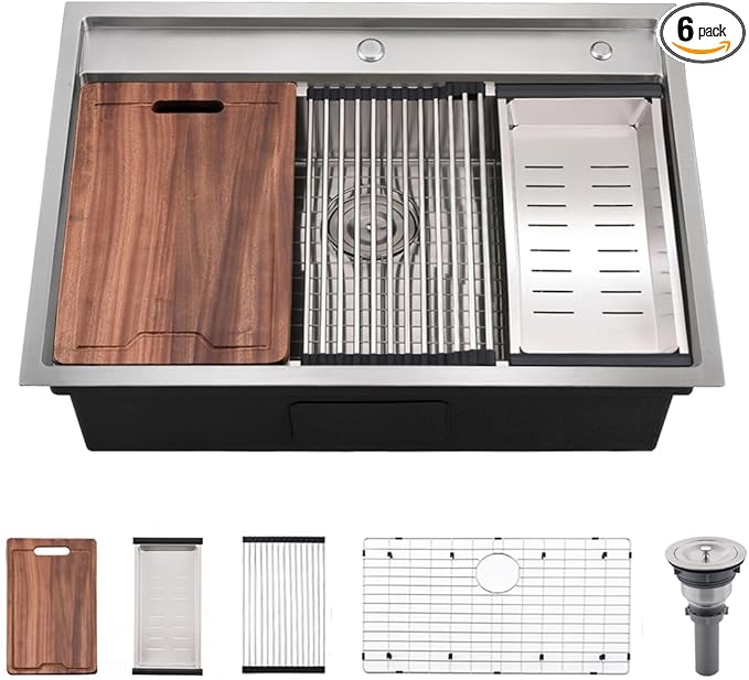 30 Inch Drop In Kitchen Sink Splash Guard Workstation - VOKIM 30 Inch Drop In Sink Stainless Steel Single Bowl 16 Gauge 10'' Deep Handmade Kitchen Sink with Cutting Board& Strainer