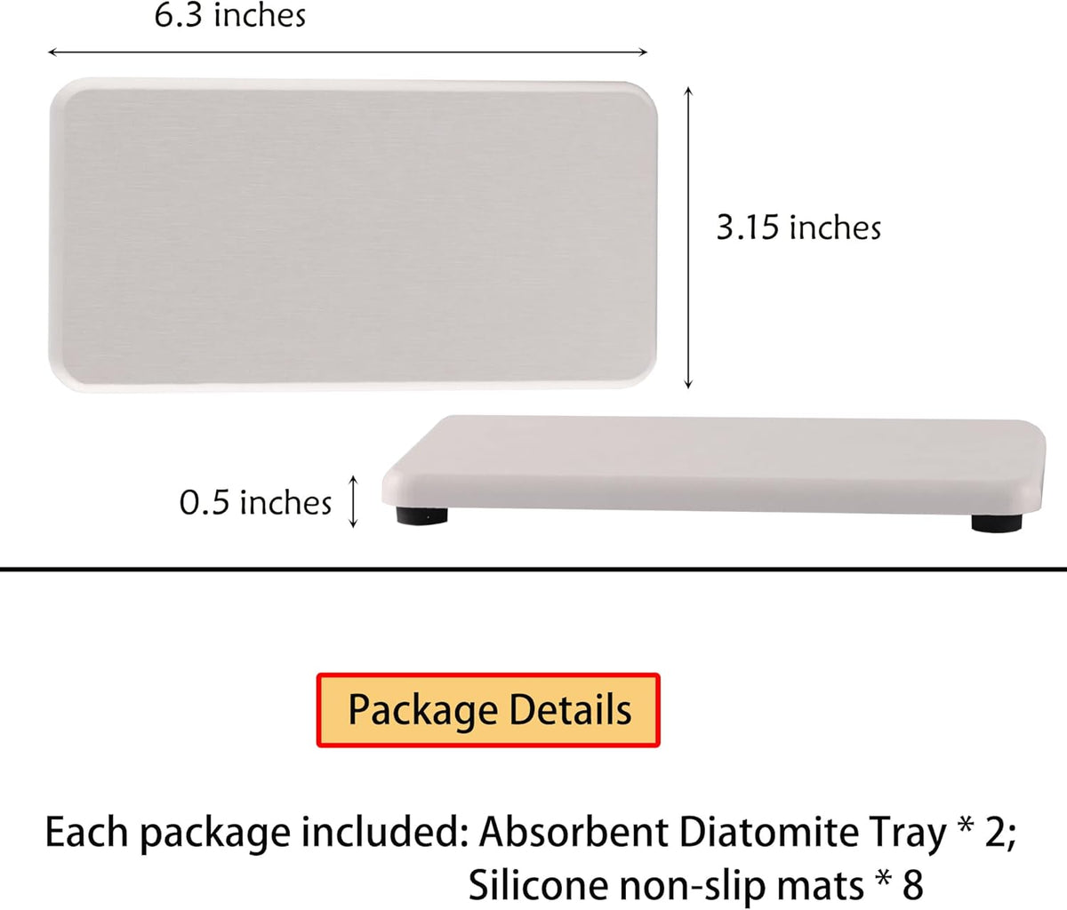 2 Pcs Water Absorbing Stone Trays, Kitchen/Bathroom Sink Soap Dish, Diatomite Tray Used for Hand Soap & Cosmetic Bottles in The Modern Home, 3.15" W x 6.3" L, White