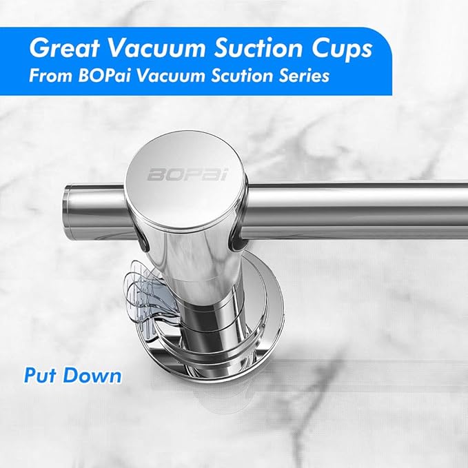 BOPai 24 inch Suction Cup Towel Bar – No Drill, for Smooth Surfaces Only, Chrome