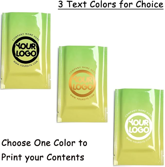 100 Pcs Custom Glossy Mini Mylar Bags, Custom Logo/Text/Barcode, Single Side One Color Print, Heat Seal Pouches with Tear Notches for Food, Small Business, Retail (Yellow Glossy, 8 * 12CM/3.2"*4.7")