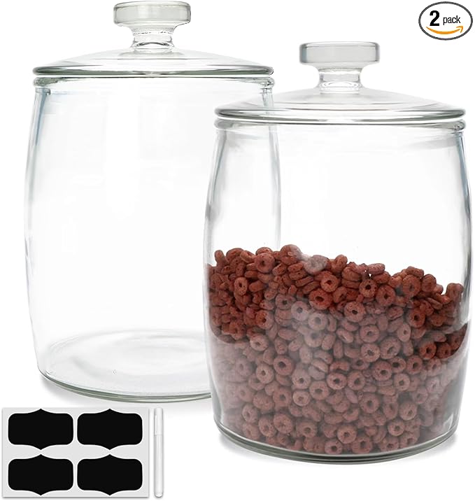 Maredash 1 Gallon glass jars, Cookie Jar & Candy Jar with Lid, Large Food Storage Container,glass jar with lid for Buffet, Coffee & Flour, Laundry Room Storage & Pantry 2pcs