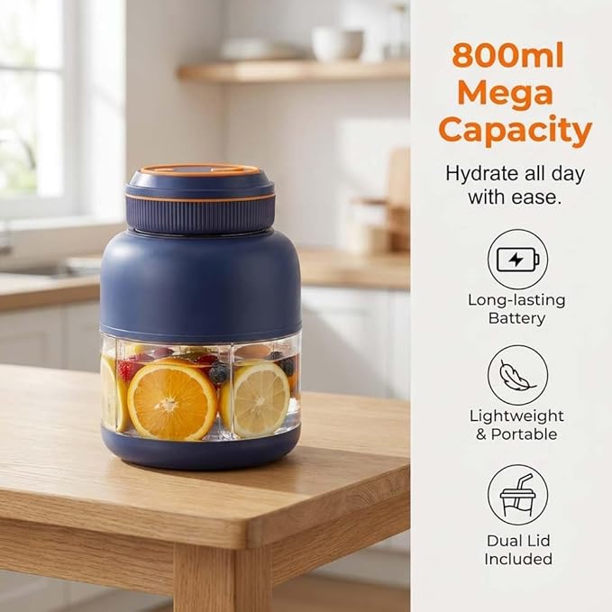 Portable Wireless Juicer Cup, 44oz Personal Blender for Shakes and Smoothies, USB-C Rechargeable Cordless Travel Blender with Leakproof Drinking Lid, BPA-Free Cup for Gym Office Outdoor (Blue-45 Oz)