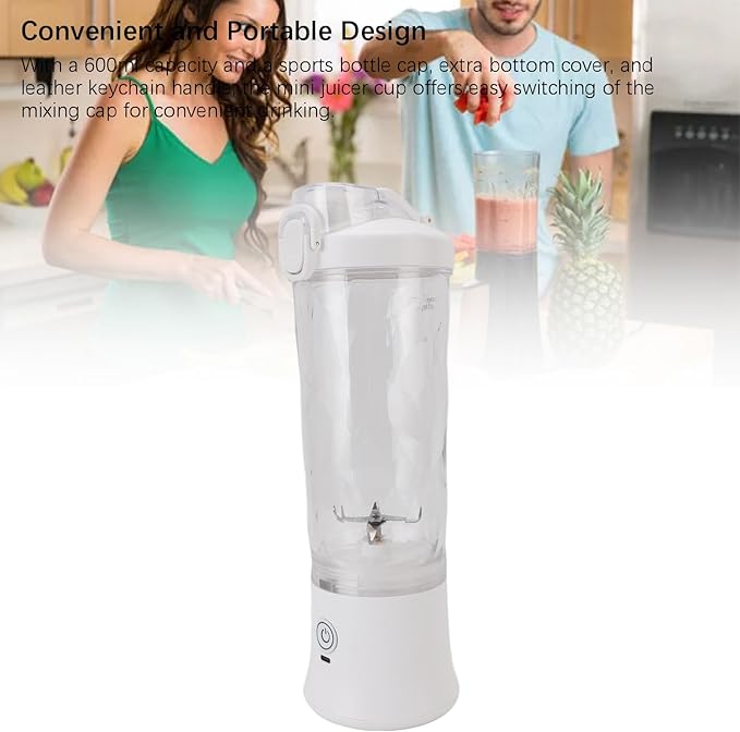 Portable Blender 600ml USB C Rechargeable Mini Juicer Cup with Stainless Steel Blades 18000RPM - Powerful Motor for Smoothies, RGB Light, Travel & Gym Use