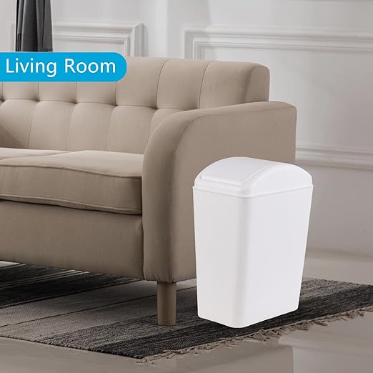 3-Pack 4.5 Gallon Plastic Trash Can with Swing Top Lid, Slim Garbage Can with Swing Lid, White