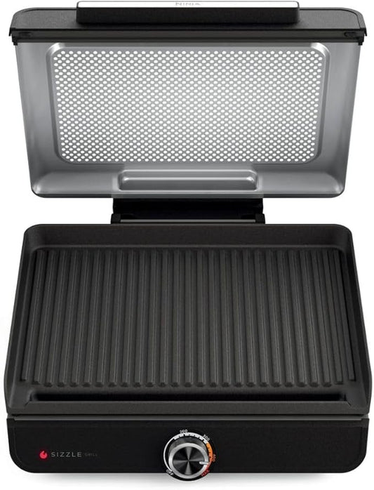 Ninja Sizzle GR100 Smokeless Indoor Grill, 500°F High Heat Kitchen Grill with Nonstick 14-Inch Plate, Low-Smoke Technology, Edge-to-Edge Heating, Family-Sized Capacity, Countertop Cooking Tool