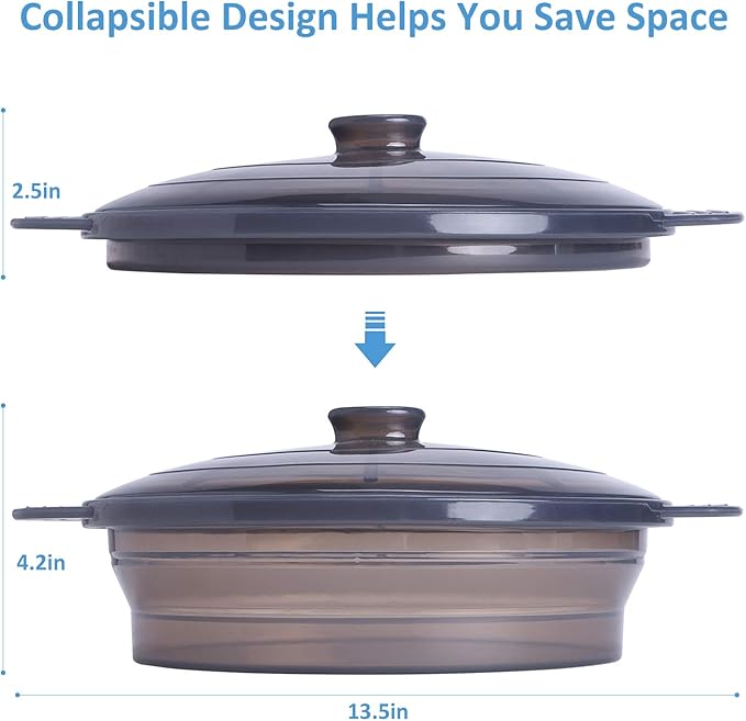 Microwave Steamer Cooker Collapsible Bowl-Silicone Steamer Cookware with Handle Lid for Vegetables Fish Prep Meal Food with Removable Rack BPA Free, Easy to Store, Freezer & Dishwasher Safe, Large