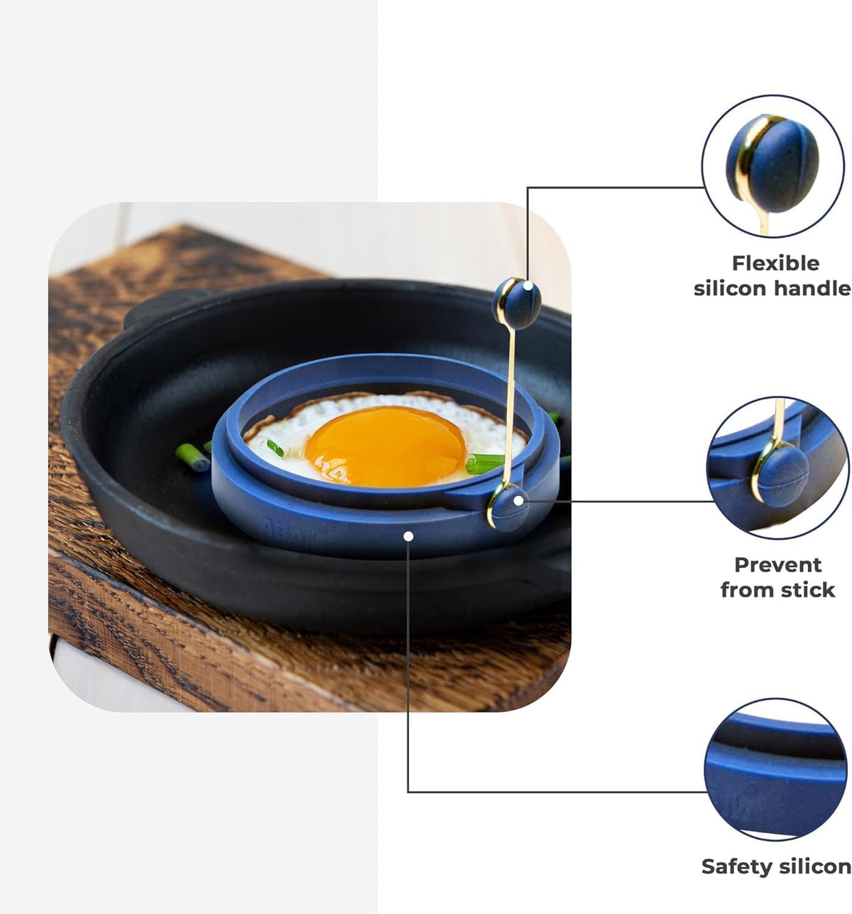 Professional 4 Inch Silicone Egg Ring, Pancake Mold Egg for Breakfast Sandwiches, Omelets and More, Nonstick Mold Ring, Round Blue (Pack of 2), Free e-Book by Abam (Blue & Red)