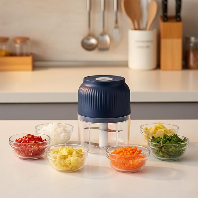 2026 Upgraded Household Electric Garlic Crusher, Capacity Electric Garlic Chopper, Mini Portable Veggie Cutter, 4 Sharp Stainless Steel Blades Mini Electric Food Chopper, Easy to Clean (White)