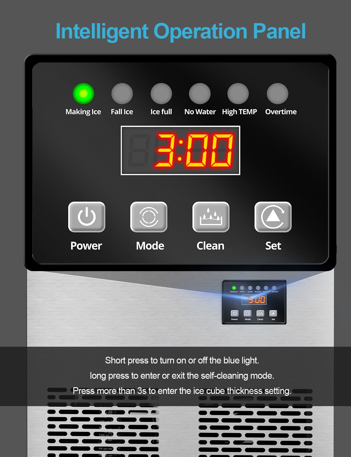 Commercial Ice Maker Machine, 100 lbs/24H Under Counter Ice Machine with 34lbs Ice Storage, Stainless Steel Freestanding Ice Makers for Home Bar Restaurant Outdoor, 45 Ice Cubes