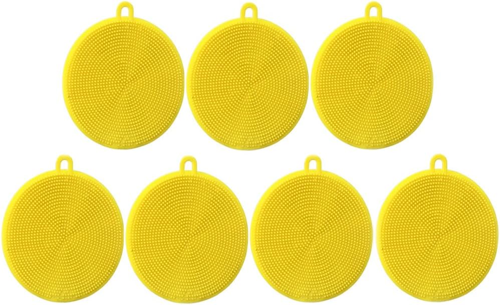 7 PCS Silicone Dish Scrubber, Kitchen Sponges, Silicone Sponge,Dish Brush, Dish sponges, Silicone Sponge Dish Sponges, Kitchen Sponge Double Sided Cleaning Sponges (yellow)