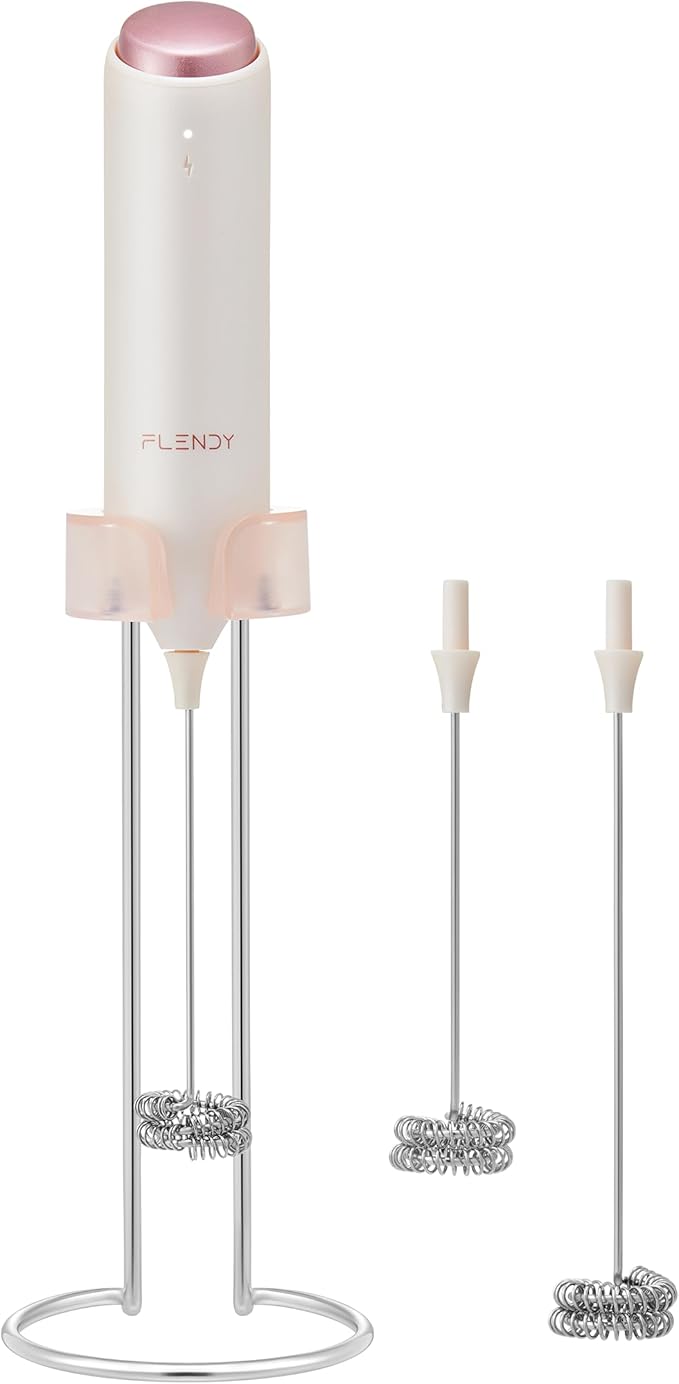 Flendy Rechargeable Milk Frother Handheld, Coffee Frother Handheld with USB-C Charging Stand, Electric Drink Mixer Handheld, Mini Electric Whisk Frother for Coffee, Matcha, etc