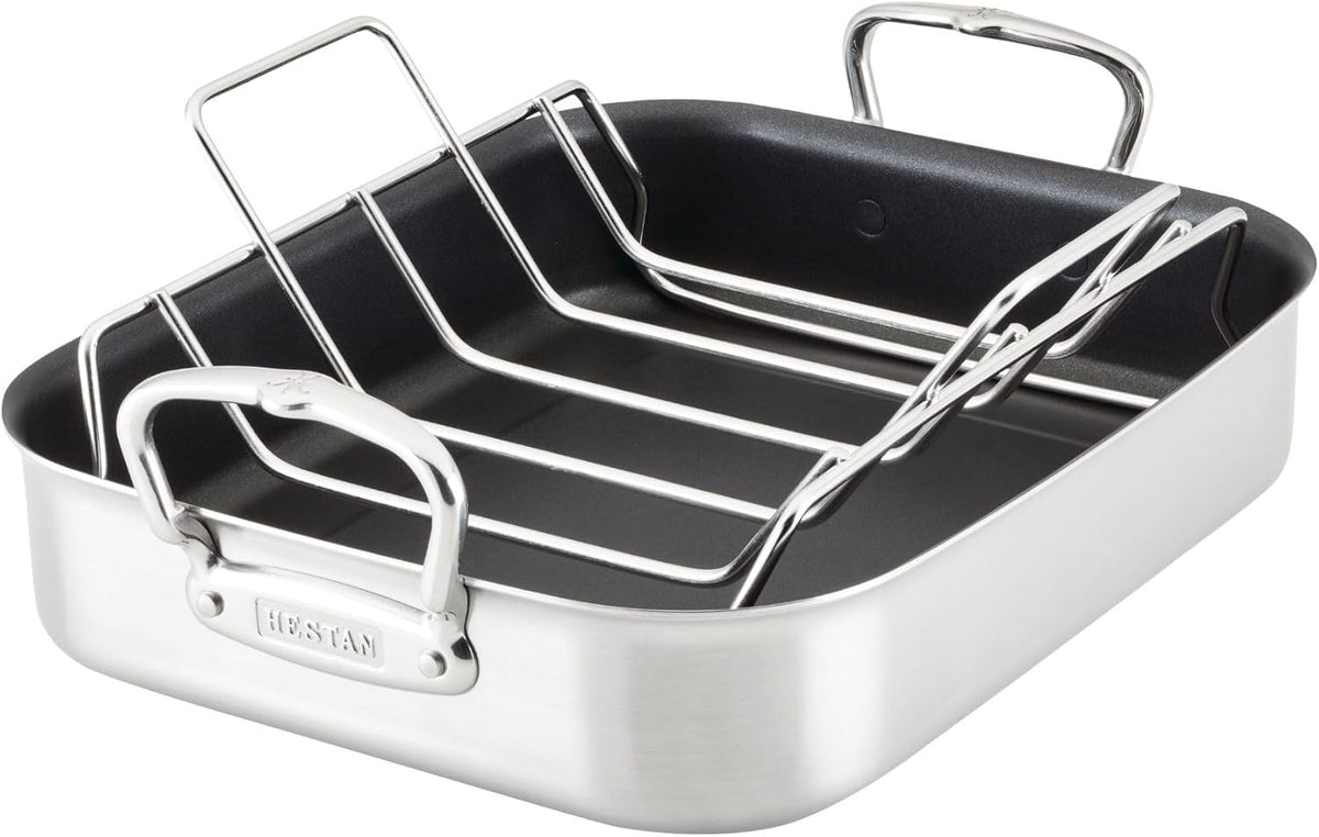 Hestan Provisions – 14.5" Classic Clad Nonstick Roasting Pan with Stainless Steel Rack