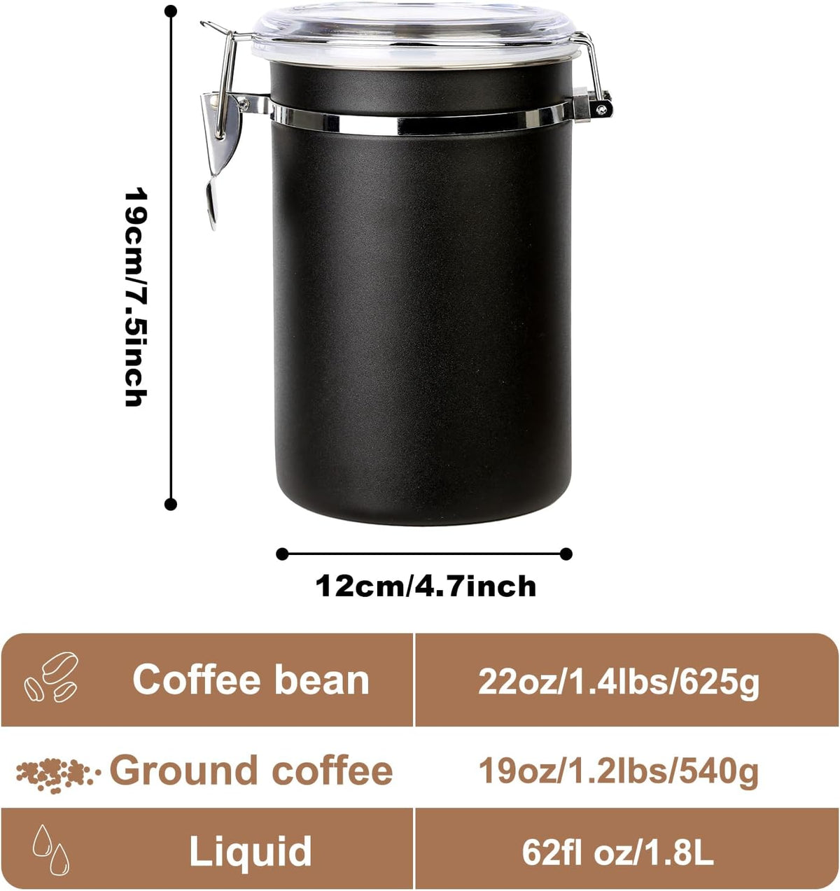 Stainless Steel Food Container with Clear Lids Airtight Container Stackable Small Canisters Kitchen Pantry Storage for Cereal, Snacks, Candy, Herbs, Spices, Sugar, Tea (1.8L Dark Black-2)