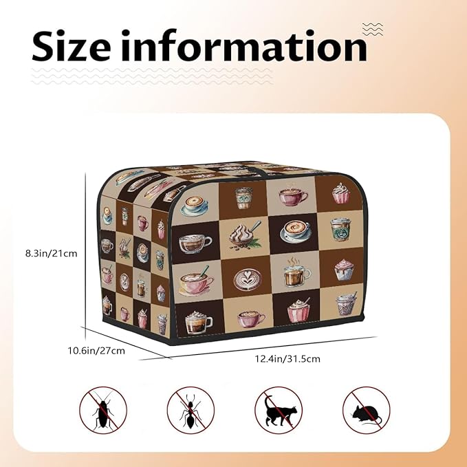 Coffee Cups Modern Toaster Cover 4 Slice Dust and Fingerprint Protection Toaster Bread Maker Covers Washable Kitchen Small Appliance Covers for Kitchen Accessories Decor Bakeware Women Gift
