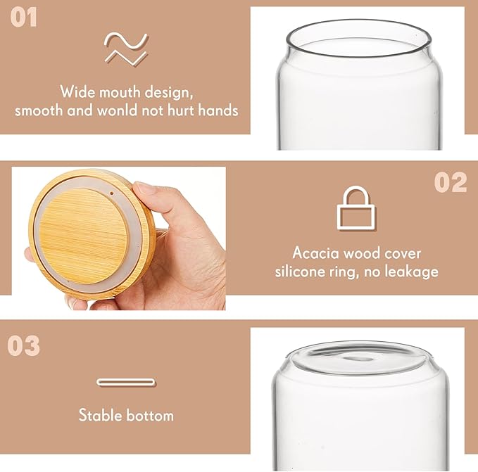 Irenare 16 Pack Glass Containers Canister Set, 17 oz Food Storage Spice Jars with Airtight Lids, Clear Kitchen Containers for Coffee Sugar Tea Beans Nuts Candy Pantry Organization (Bamboo)