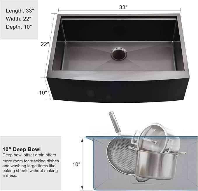 33 Inch Farmhouse Kitchen Sink Workstation Black - VOKIM 33x22 Apron Front Kitchen Sink Stainless Steel 16 Gauge Single Bowl Gunmetal Farm Sink