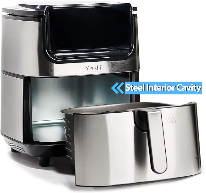 Yedi Evolution Air Fryer, 6.8 Quart, Stainless-Steel Finish, Ceramic Cooking Basket, with Deluxe Accessory Kit and Recipe Book