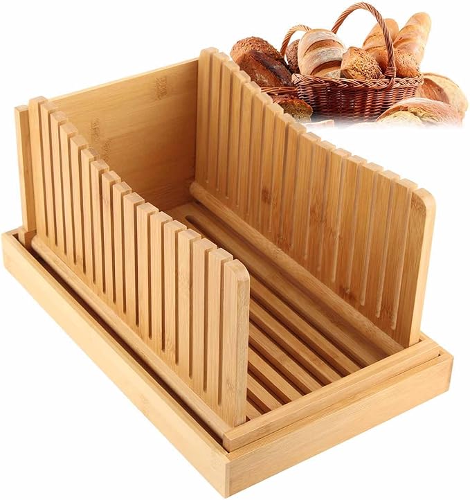 Bread, Homemad, Bread Loaf Slicing Guide with Crumb Tray, Foldable & Compact for Bread, Cakes and Bagels