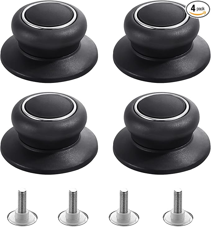 4Pcs Universal Pot Lid Top Replacement Knob,Heat Resistant and Prevent static electricity,Easy installation Kitchen Cookware Replacement Pan Lid Holding Handles. (Black)
