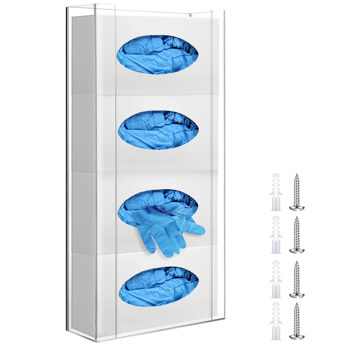 Weysat Wall Mounted Acrylic Glove Box Holder Double Dispenser Floating Glove Box Organizer Storage Rack for 4 Boxes for Kitchen Cleaning Closet Lab Exam Office (21.1 h x 10.2 W x 3.5 D)