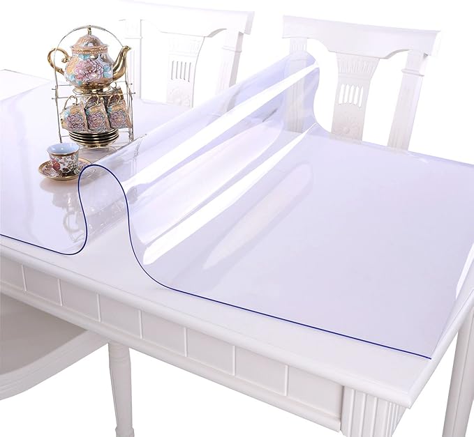 NECAUX 17 x 44 Inch Clear Table Protector, 1.5mm Thick Plastic Heavy Duty Table Pad Desk Mat Desk Protector for Kids Desk Computer Writing Desk Sofa Table Media Stand Coffee Table Makeup Room Decor