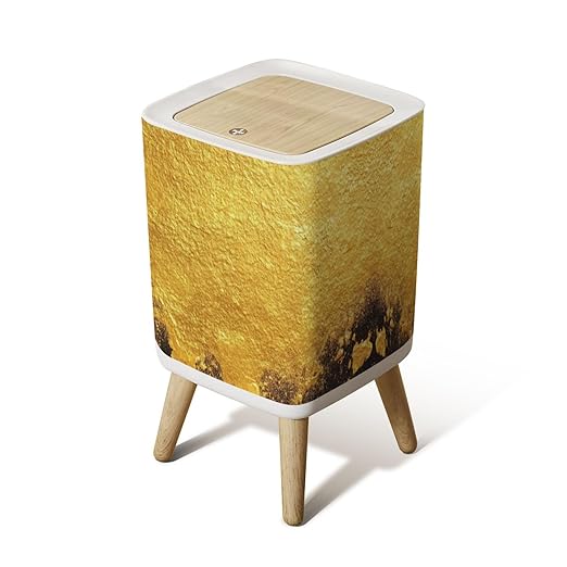 Small Trash Can with Lid Gold texture for cover cards flyers poster Bronze paint Stone backdrop Wastebasket with Press Cover Dog Proof Garbage Can Waste Bin for Kitchen Bathroom Nursery 2.6 Gallon