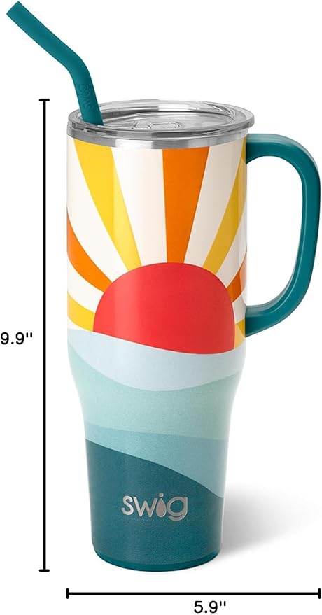 Swig Life 40oz Mega Mug, 40 oz Tumbler with Handle and Straw, Cup Holder Friendly, Dishwasher Safe, Extra Large Insulated Tumbler, Stainless Steel (Sun Dance)