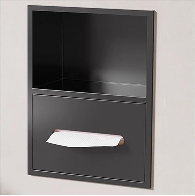 Hidden Trash Can Cabinet, Stainless Steel Recessed Bathroom Shower Niche, Waterproof Wall Niche Toilet Tissue Holder, Built-in Trash Can Alcove Toiletries Storage Rack