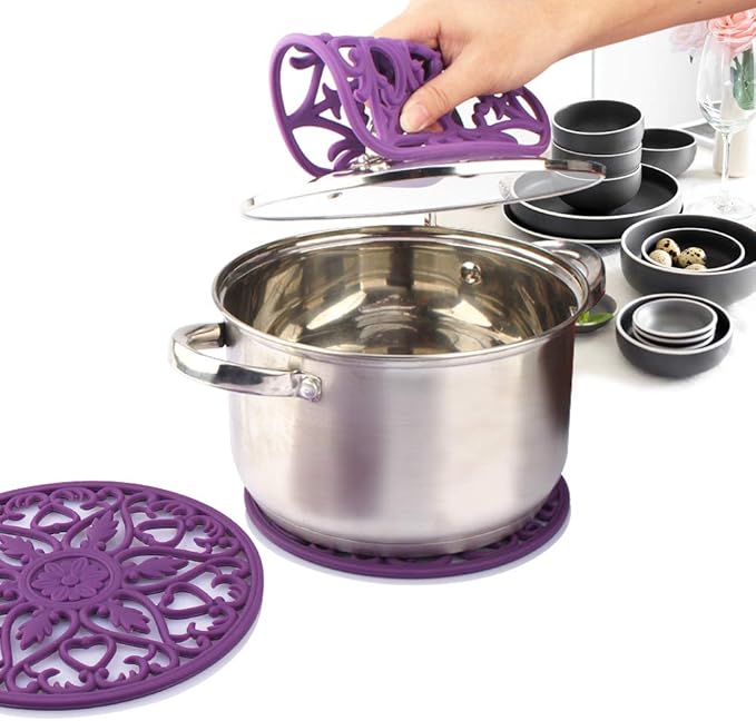 ME.FAN Trivets for Dishes/Pots/Pans, 3 Pcs Silicone Mats, Flexible/Durable/Non Slip Hot Pads to Protect Table and Counter Top (Coffee)