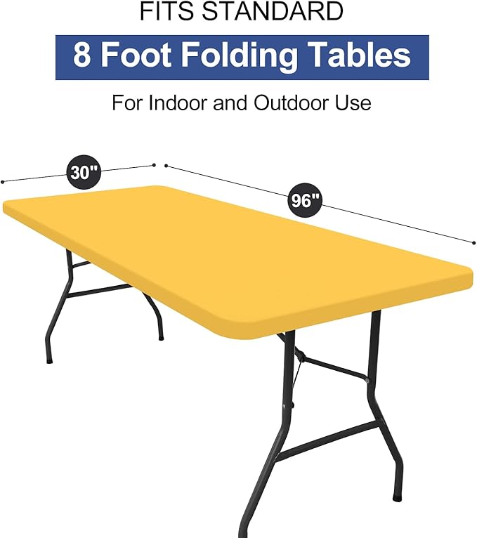 homing Rectangle Table Cloth Cover, Waterproof Polyester Elastic Fitted Tablecloth, Fits for 8 Foot Folding Tables, Washable Table Protector for Fall, Thanksgiving (Mustard Yellow, 30" x 96")