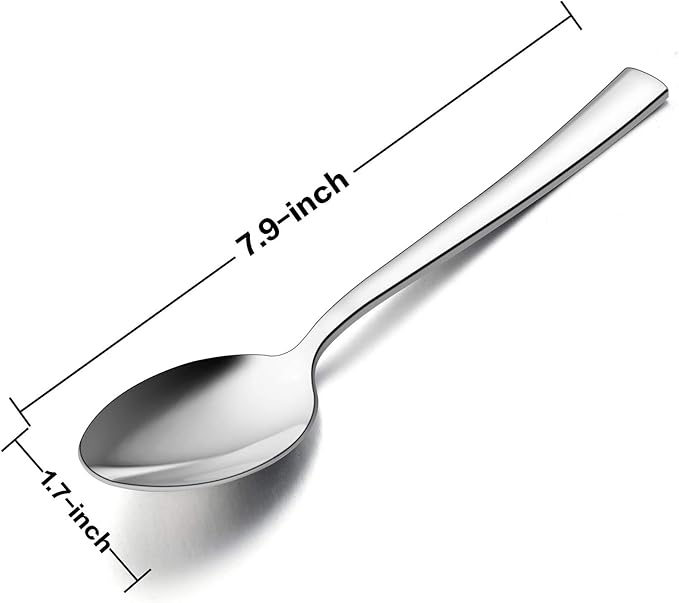 Dinner Spoons Set of 12, E-far 7.9 Inch Stainless Steel Soup Spoons Tablespoons for Home, Kitchen or Restaurant, Non-toxic & Mirror Polished, Squared Edge & Dishwasher Safe