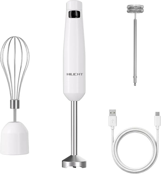 Cordless Immersion Hand Blender (Stick Blender) – Smooth, Controlled Blending for Everyday Cooking, 12V Brushless Motor, Pressure-Sensitive Variable Speed, USB-C Rechargeable, Easy-Clean (White)