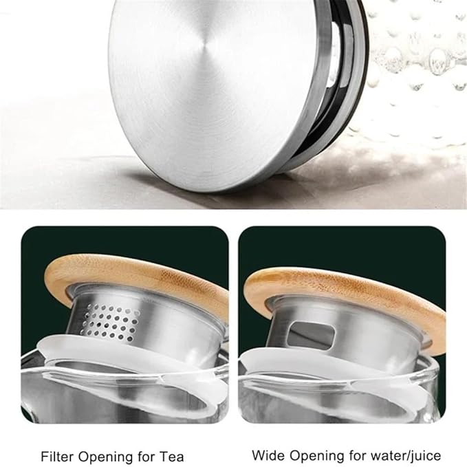 Tea Set Glass Water Pitcher with Filter Lid and Pouring Spout Heat Resistant Carafe for Hot Cold Beverages Homemade Ice Tea Bottle Teapot Set(1.5L)