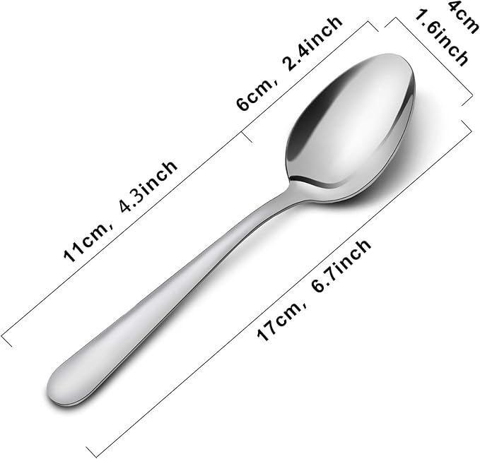 24-Piece Dinner Spoons Set, Funnydin 6.7" Stainless Steel Spoons Silverware, Durable Dessert Spoons, Table Spoon Use for Home, Kitchen and Restaurant - Mirror Polished, Dishwasher Safe