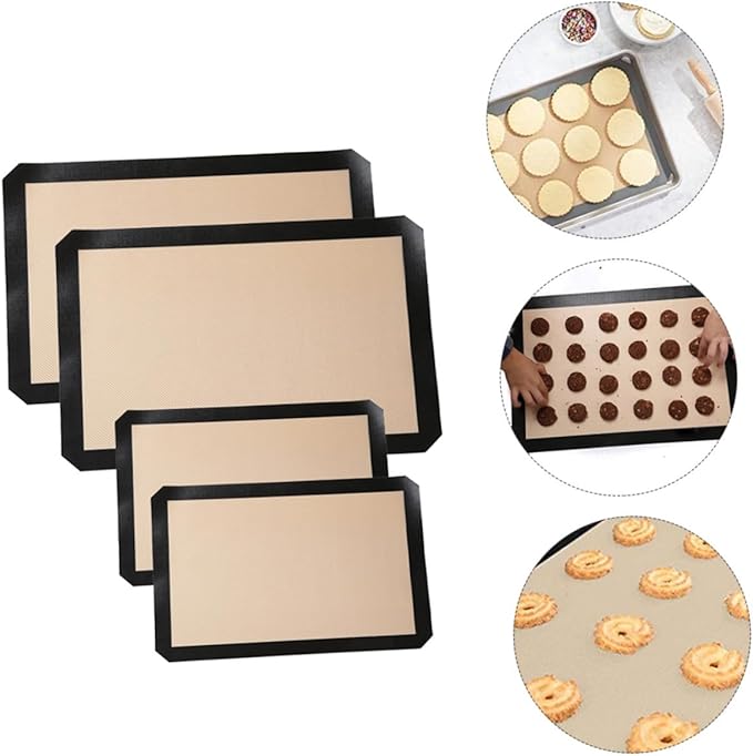Ipetboom 4pcs Silicone Baking Mats Non-stick Heat-resistant Oven Liners for Cookies Pastry Bread Flexible Reusable Baking Pads for Home and Bakery Easy Clean and Space-saving Design
