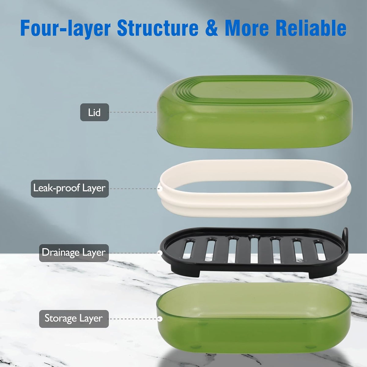 Soap Holder - Portable Travel Soap Case with Draining Layer - Perfect for Bathroom, Gym, Camping, Traveling (Green)