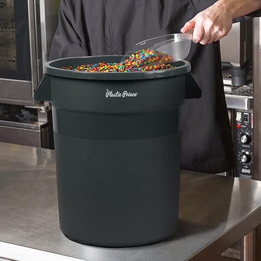 PLASTIC PRINCE 20 Gallon Round Trash Can with Lid and Dolly Gray Plastic Commercial Garbage Container for Home Garage Restaurants Warehouses - Bundle