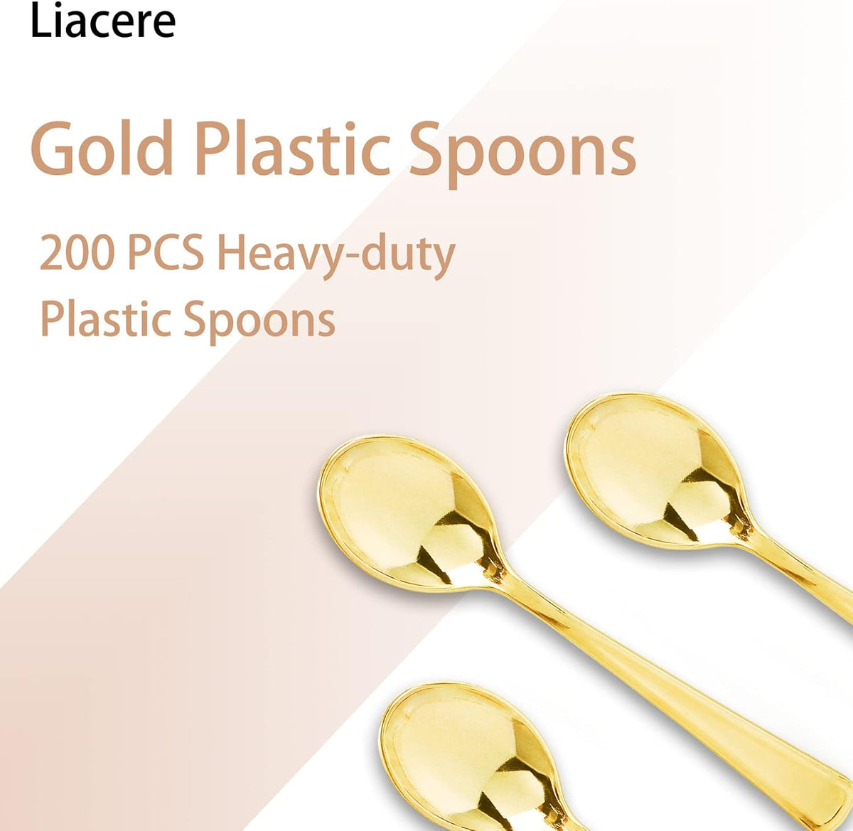Liacere 200 Pack Gold Plastic Spoons - 6.7 inch Heavy Duty Plastic Spoons - Heavyweight Gold Disposable Spoons for Parties & Weddings & Restaurants & New Year