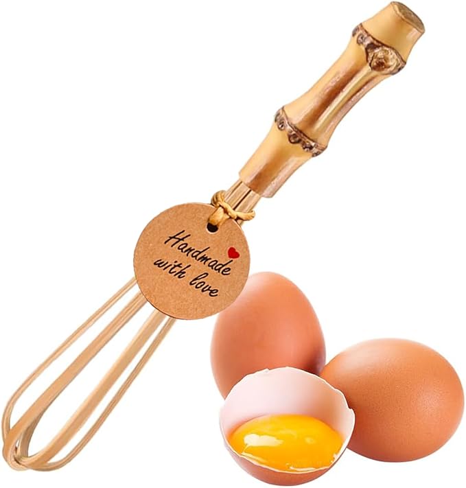 Handmade Wooden Whisks for Cooking - 5.7In Natural Bamboo Whisk, Mini Whisk for Whisking, Beating, Blending, Frothing & Stirring (5.7 Inches)