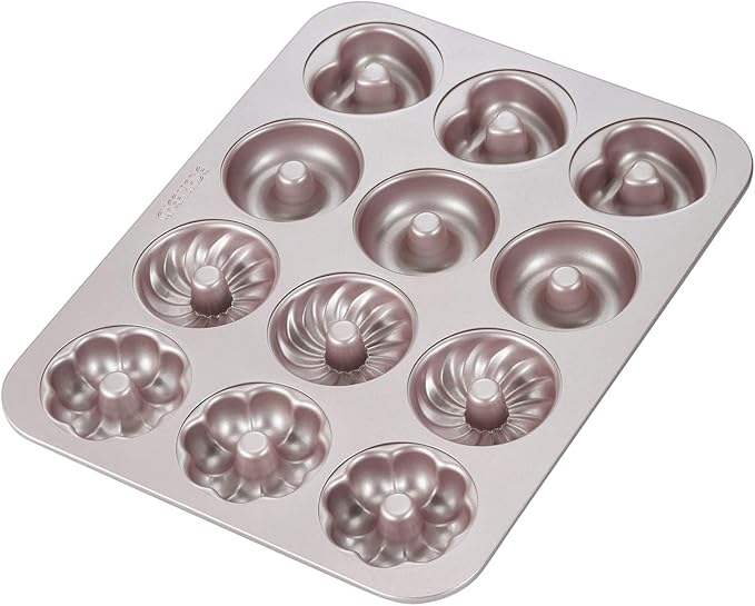 CHEFMADE Donut Mold Cake Pan, 12-Cavity Non-Stick Pattern Doughnut Bakeware for Oven Baking (Champagne Gold)
