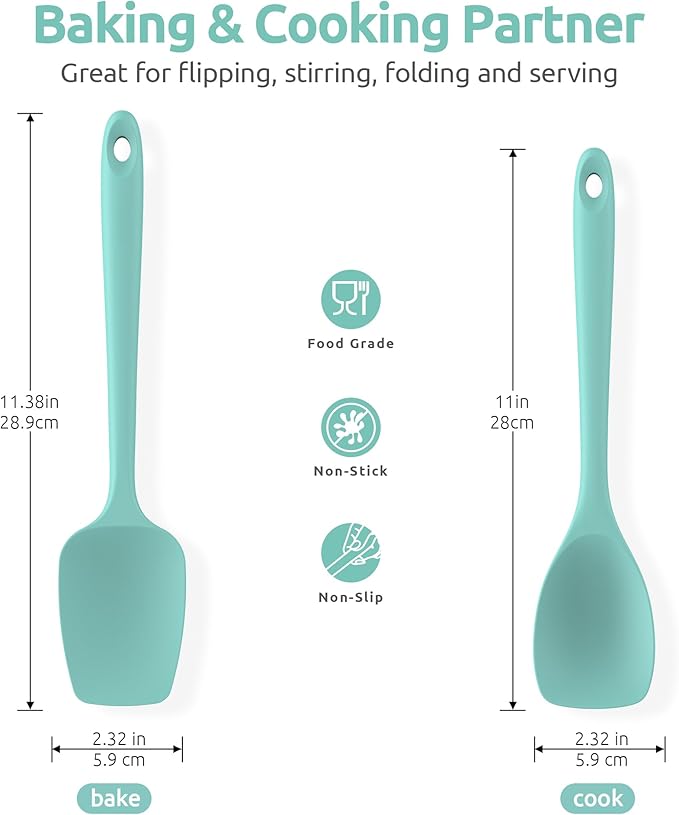 U-Taste 18/8 Stainless Steel Measuring Spoons Set of 9 and 600ºF Heat Resistat Silicone Flexible Baking Spoon Spatula & Cooking Scoop Spoonula (Aqua Sky)