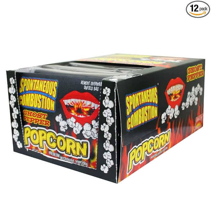 Spontaneous Combustion Ghost Pepper Microwave Popcorn Bags - 12 Pack - Ultimate Spicy Gourmet Popcorn - Perfect Hot Movie Theater Popcorn for Home - Try if you dare!