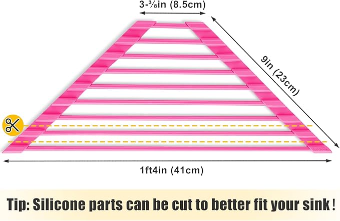 Tomorotec Compact Silicone-Coated Triangle Dish Drying Rack for Sink Corner - Foldable Stainless Steel Over-The-Sink Organizer and Storage Shelf (Hot Pink)