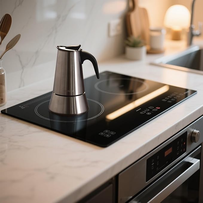 12 Cup Stovetop Espresso Maker Matte Stainless Steel Moka Pot Italian and Cuban Mocha Coffee Maker, Compatible with Gas, Electric, Ceramic, and Induction stovetops(20 fl oz/600 ml)