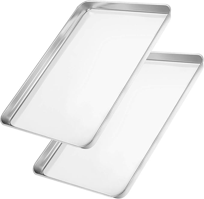 Wildone Baking Sheet Set of 2 - Stainless Steel Cookie Sheet Baking Pan, Size 10 x 8 x 1 inch, Non Toxic & Heavy Duty & Mirror Finish & Rust Free & Easy Clean