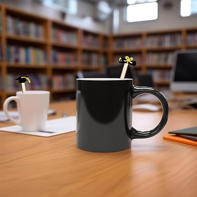 JarThenaAMCS 120Pcs Graduation Coffee Stirrers 2026 Grad Black Hat Diploma Disposable Stir Sticks Wooden Drink Stirrers for Home Office Bar Restaurant Party Supplies