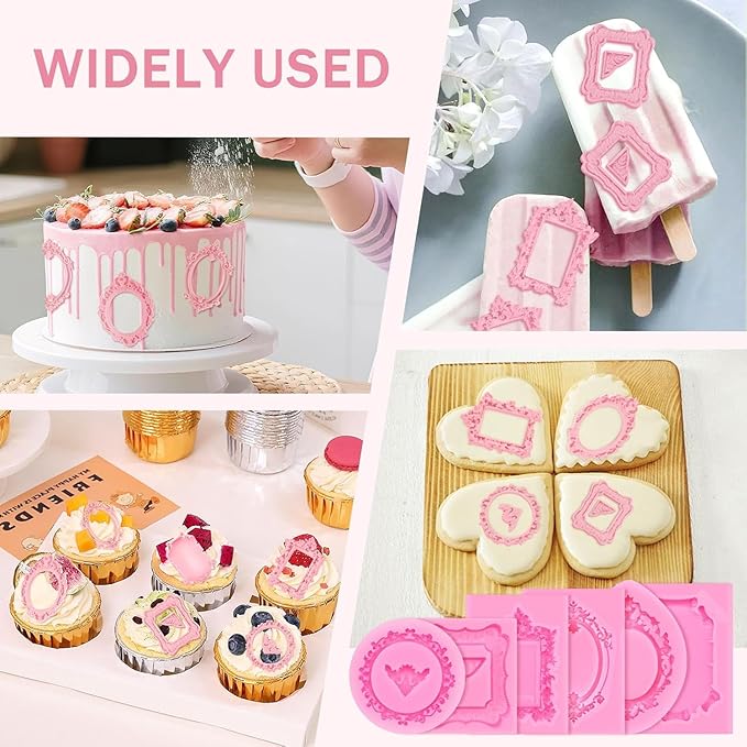 6 PCS Photo Frame Silicone Molds Frame Chocolate Silicone Molds Vintage Style Picture Frame Moulds for Cake Decorating Cupcake Topper Chocolate Candy Polymer Clay