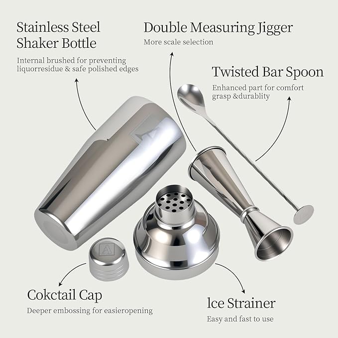 24oz Cocktail Shaker Set with 1 oz 2oz Jigger - Monogramm Initials Martini Shaker Set - 304 Stainless Steel Bar Shaker for Margarita,Mojito-Personalized Gift for Friend,Husband-X
