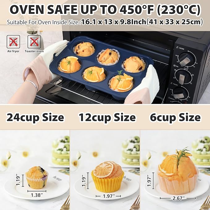 Jumbo Silicone Muffin Pan with Metal Frame, Non Stick Silicone Cupcake Pan with Handles 6 Cup, BPA Free Silicon Muffin Tin Tray Extra Large for baking, egg bites, Cupcake Mold Grey
